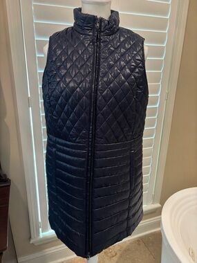 Talbots Long Quilted Sleeveless Puffer Vest - Navy
